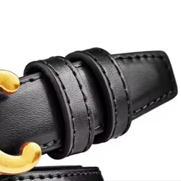 New Black Leather Belt With Gold Tone Hardware | NWOT main image 10